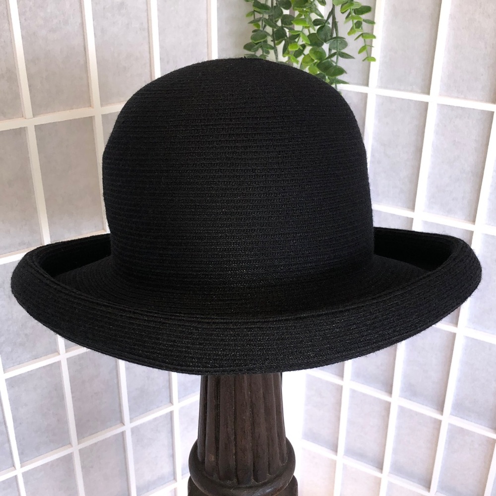 Black Woven Straw Cloche Hat Wide Brim